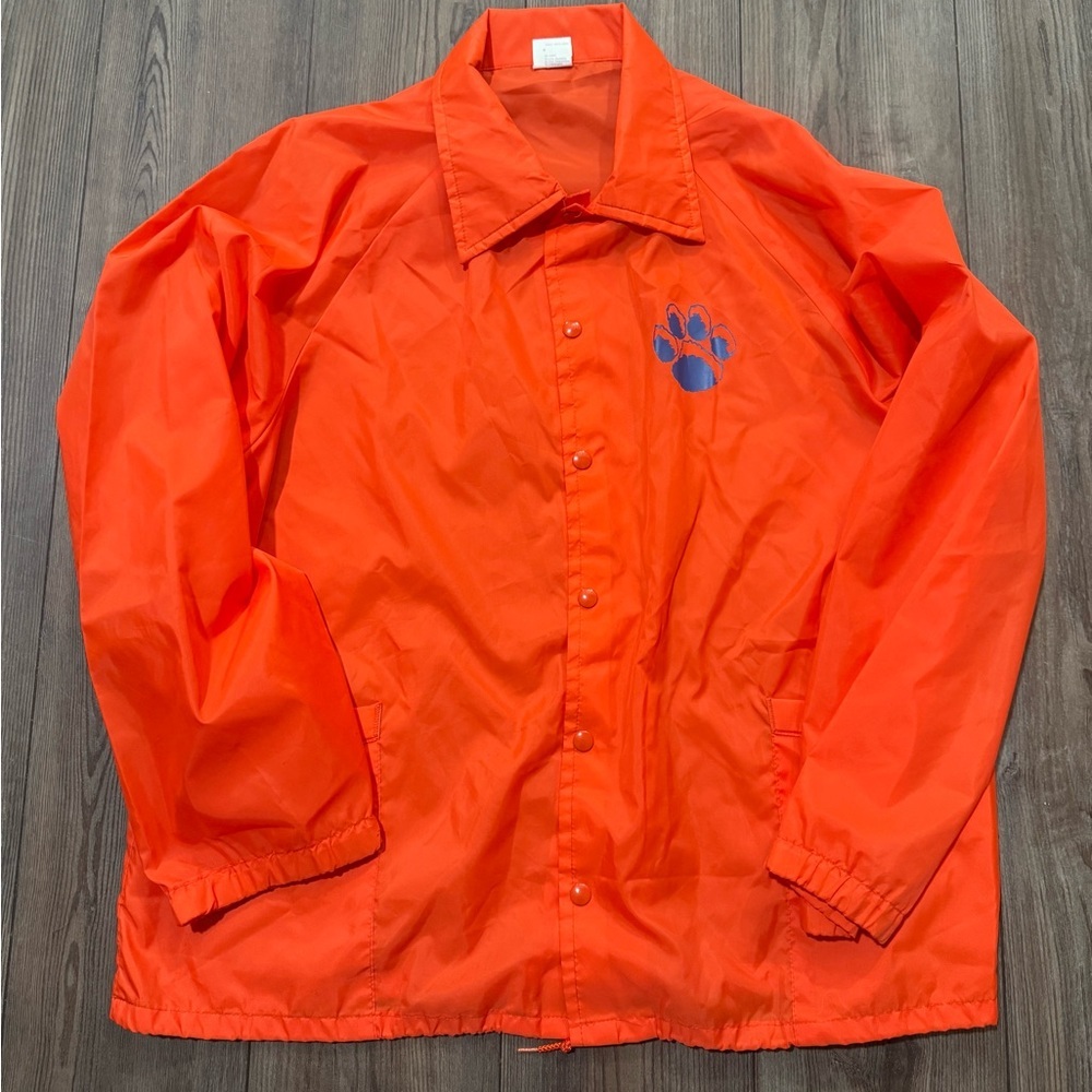 Vintage 90s Clemson University Orange Coach Jacket Paw Print XL Made USA